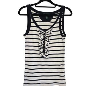 Ralph Lauren Striped Ruffle Tank Top S Navy White Nautical Coastal Timeless Y2K